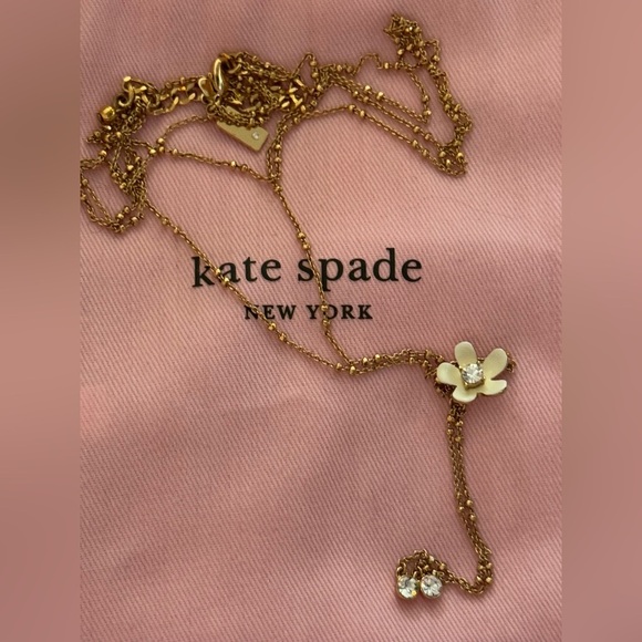 Kate Spade gold plated double necklace with flower and gem nwot - Picture 3 of 3